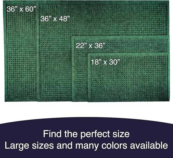 Ecomills Rubber Doormat, Extra Large, 36" x 60", Green, XL, Absorbent Indoor Outdoor, Stain Resistant, Rubber Non Slip Backing, Heavy Duty, Durable