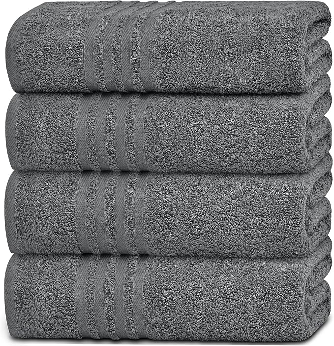 White Classic Wealuxe Grey Bath Towels Set of 4, Cotton Body Towel by WhiteClassic