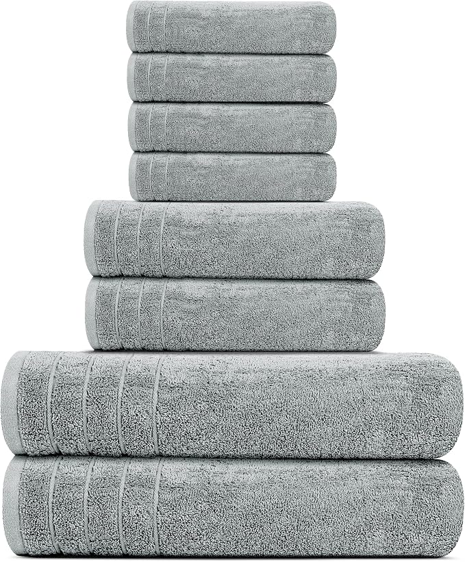 8 Piece Towel Set, 2 XL Bath, 2 Hand, 4 Washcloth, Cool Grey | 100% Cotton - Image 5