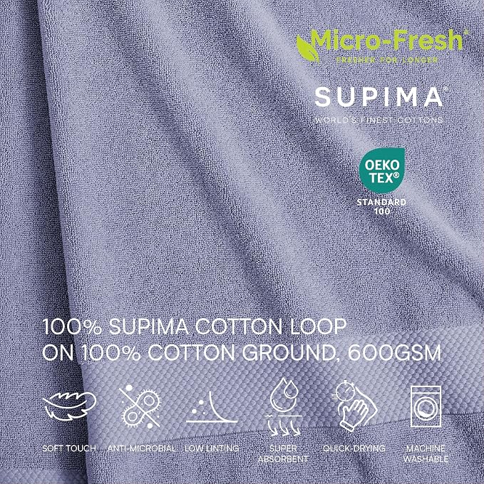 Lacoste Heritage 100% Supima Cotton Bath Sheet 35" x 70", Light Denim | Highly - Image 4