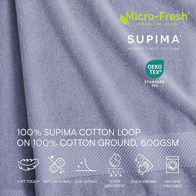 Lacoste Heritage 100% Supima Cotton Hand Towel 16" x 30", Light Denim | Highly - Image 4