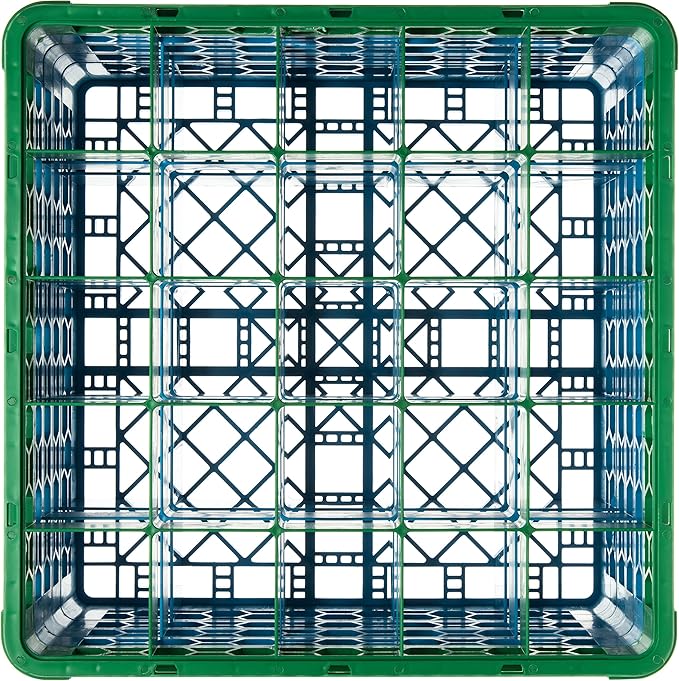 CFS RG25-4C413 OptiClean 25 Compartment Glass Rack with 4 Extenders, 10.3", Polypropylene, green/CFS Blue