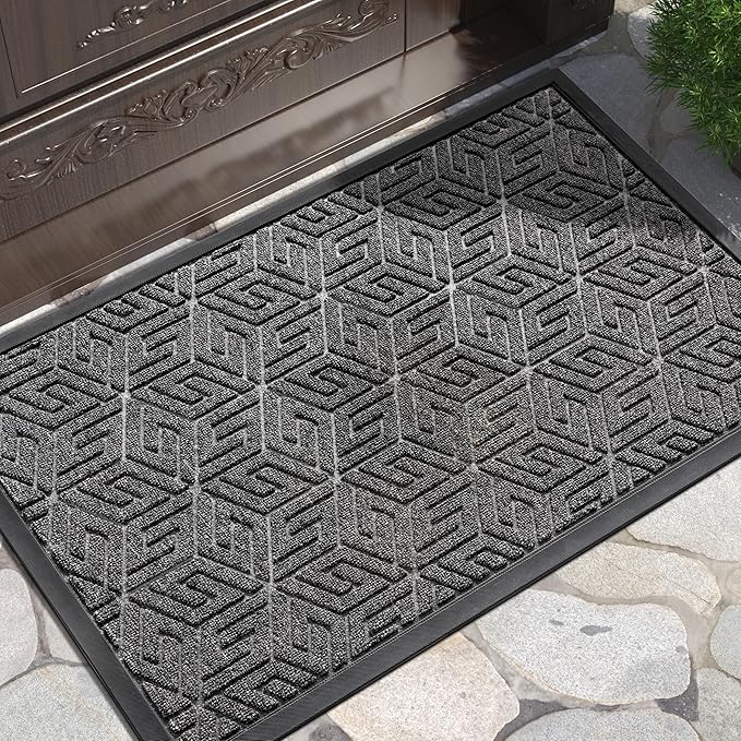 Yimobra Large Door Mat 36x24, All-Weather Waterproof Outdoor Mats for Front Door, Non Slip Rubber Doormat for Patio Proch Outside Entryway Indoor, Mix Grey