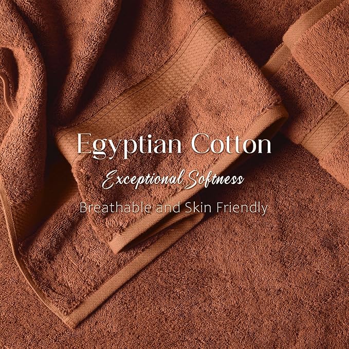 SUPERIOR Egyptian Cotton Ultra Plush & Absorbent, 3 Piece Set, Rust | Quick Dry - Image 4