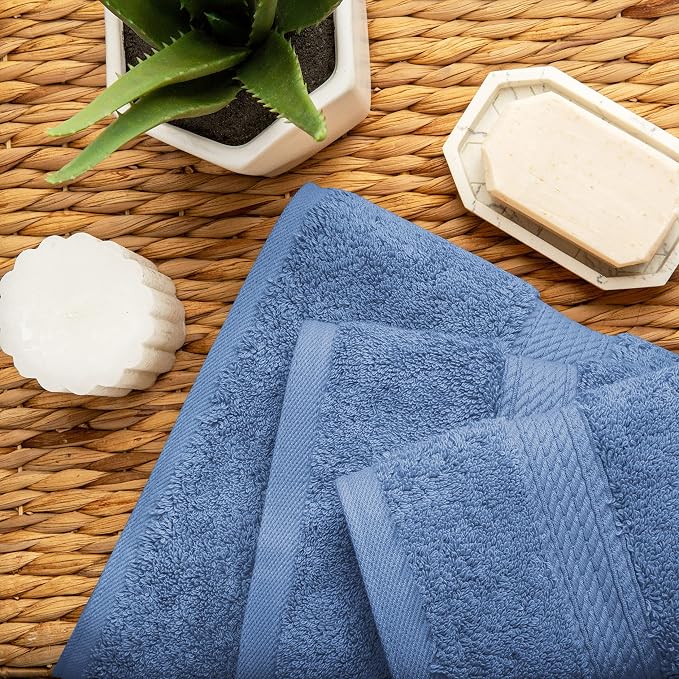 SUPERIOR Egyptian Cotton Ultra Plush & Absorbent, 3 Piece Set, Denim Blue | - Image 5