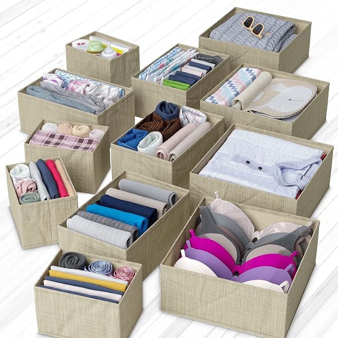 Drawer Organizer Clothes Set of 12 Beige - Image 5