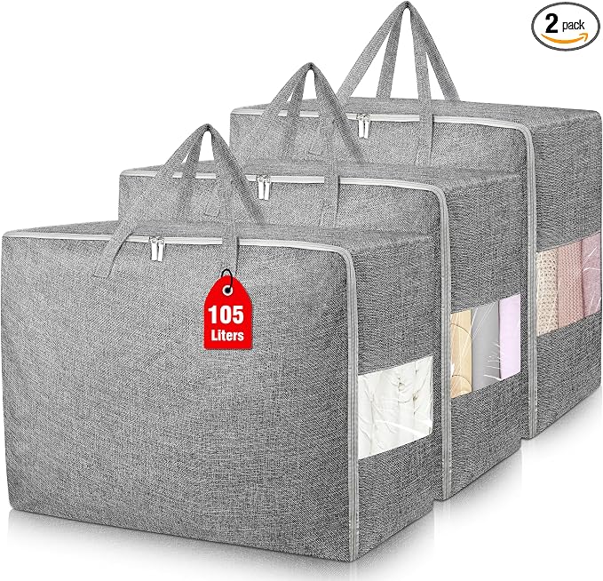 105L Extra Large Storage Bags, Folding Moving Comforter Blanket Storage Bags by Besslly