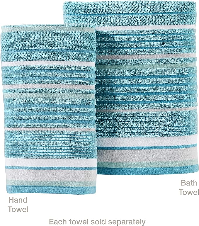 SKL Home Seabrook Stripe Hand Towel Set-2pc, Premium 100% Cotton, Teal | 550 - Image 4