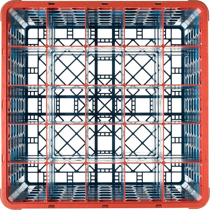 CFS RG25-5C412 OptiClean 25 Compartment Glass Rack with 5 Extenders, 11.9", Polypropylene, Orange/CFS Blue