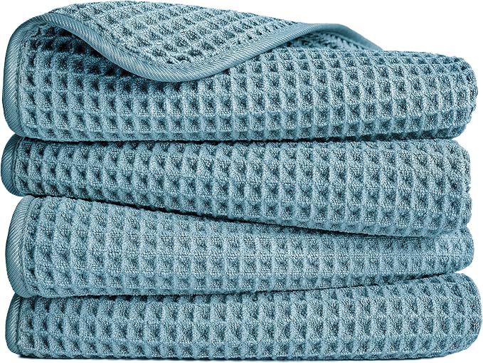 POLYTE 430 GSM Poly Blend Microfiber Quick Dry Waffle Hand Towel, 16x30 in | 4 by Polyte