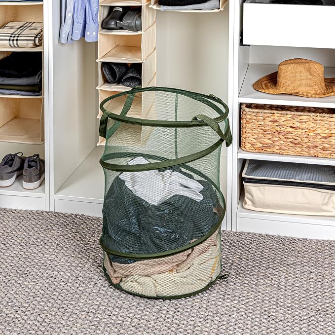 Household Essentials Pop-Up Mesh Laundry Hamper, Olive Green - Image 3