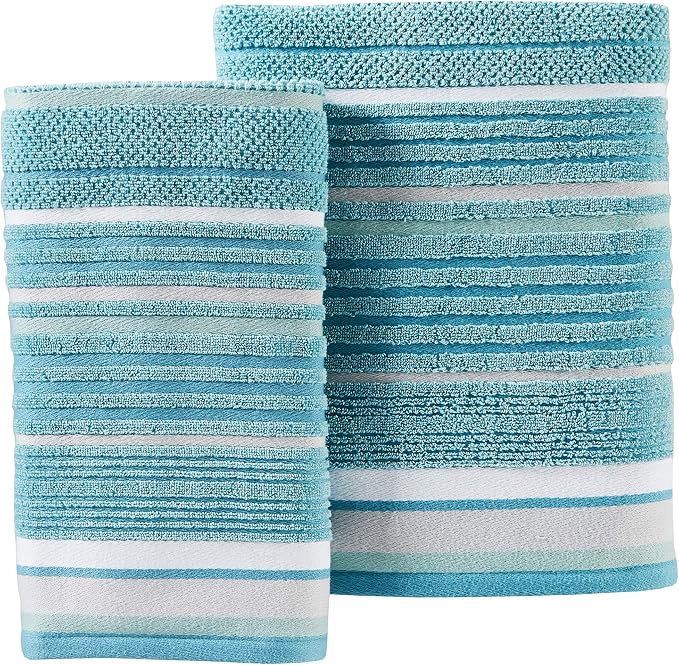 SKL Home Seabrook Stripe Bath Towel Set-4pc, Premium 100% Cotton, Teal | 550 - Image 7