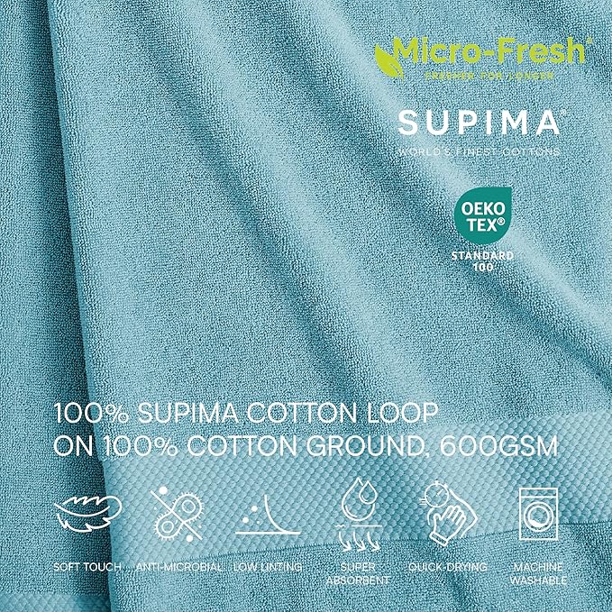 Lacoste Heritage 100% Supima Cotton Bath Sheet 35" x 70", Celestial | Highly - Image 4