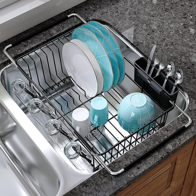 JASIWAY Black Dish Drying Rack in Sink, Dish Drainer by JASIWAY