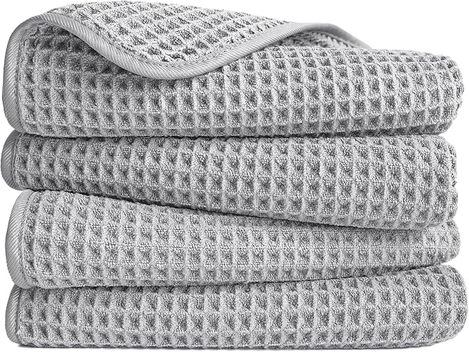POLYTE 430 GSM Poly Blend Microfiber Quick Dry Waffle Hand Towel, 16x30 in | 4 by Polyte