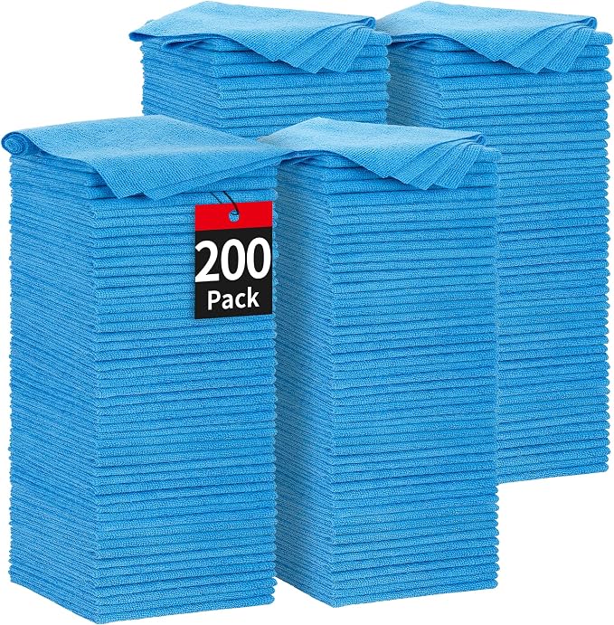 Microfiber Cleaning Cloth, 200 Pack Blue Cleaning Rags Microfiber Towel Bulk by HOMERHYME