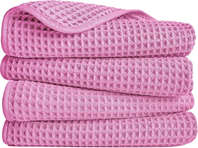 POLYTE 430 GSM Poly Blend Microfiber Quick Dry Waffle Hand Towel, 16x30 in | 4 by Polyte
