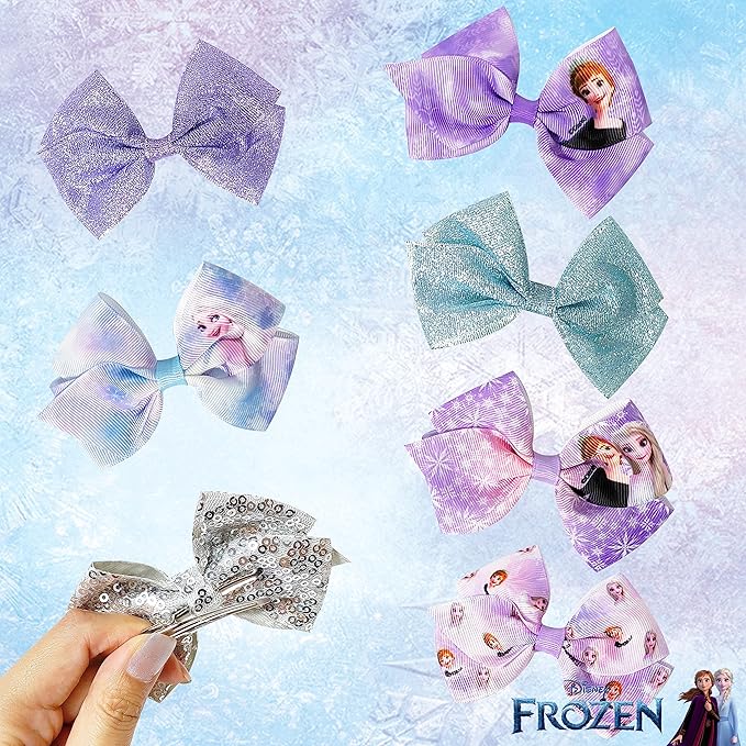 Disney Frozen II Girls 7 Piece Princess Hair Bow Set, Alligator Clip, Accessories for Ages 3+