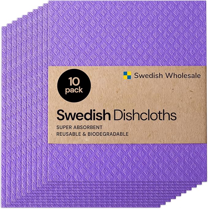 Swedish Wholesale Dishcloths Reusable 8" x 7" Sponge Cloths, Bulk 10 Pack of by SwedishWholesale