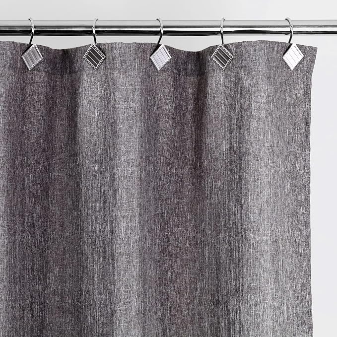 Brushed Nickel Shower Curtain Hooks: 12PCS Geometric Bathroom Curtain Ring | - Image 6