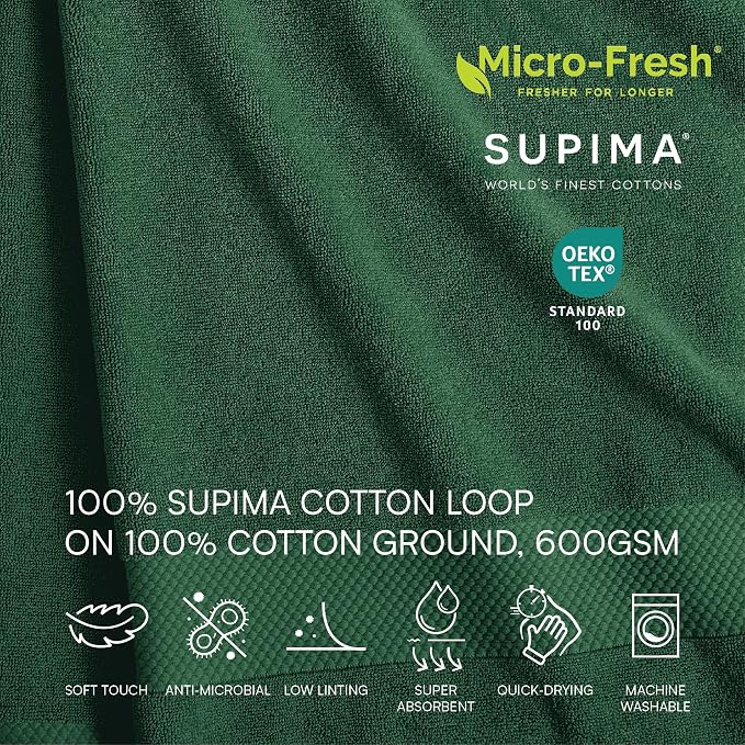 Lacoste Heritage 100% Supima Cotton Bath Towel 30" x 54", Croc Green | Highly - Image 3