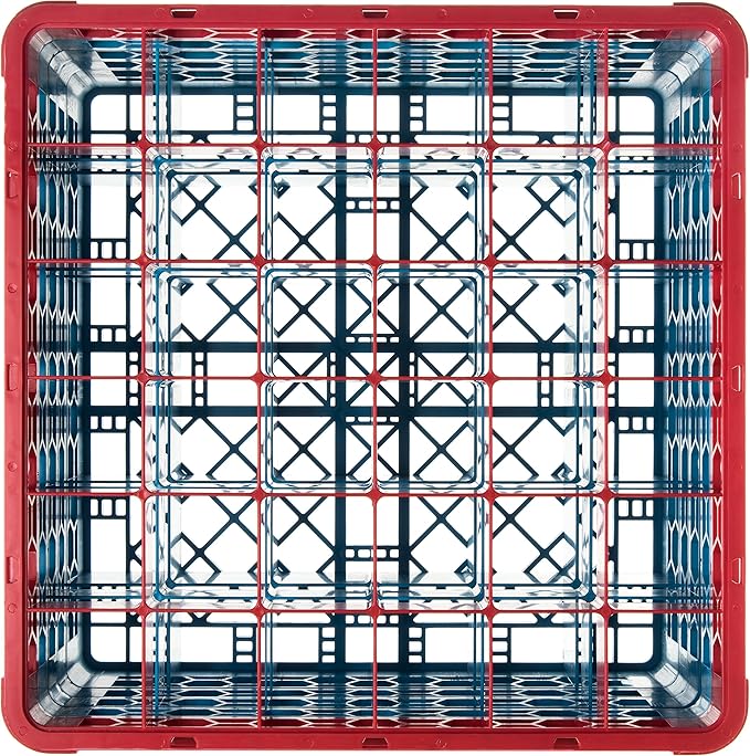 CFS RG36-4C410 OptiClean 36 Compartment Glass Rack with 4 Extenders, 10.3", Polypropylene, Red/CFS Blue