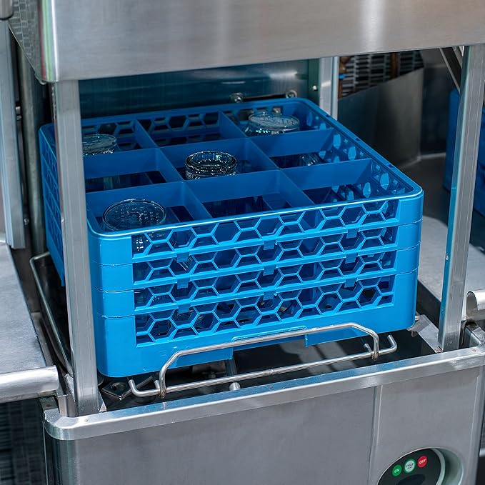Carlisle FoodService Products RG9-314 OptiClean 9 Compartment Glass Rack with 3 Extenders, 8.72", Blue, Polypropylene, Blue