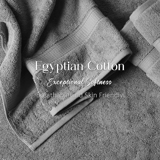 SUPERIOR Egyptian Cotton Ultra Plush & Absorbent, 12 Piece Set, Charcoal | - Image 4