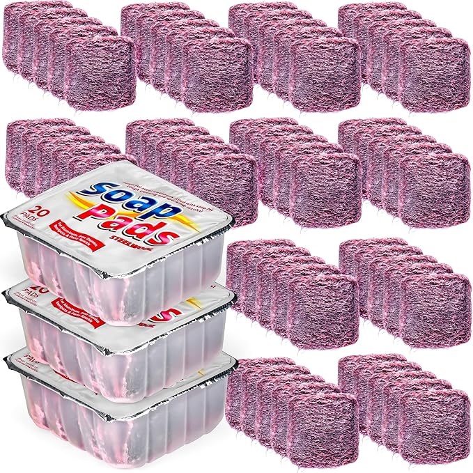 SteadMax 60 Steel Wool Soap Pads, Pre-Soaped Metal Scouring Pads for Easy Cleaning of Pots, Pans, Ovens and Dishes (60 Pack)