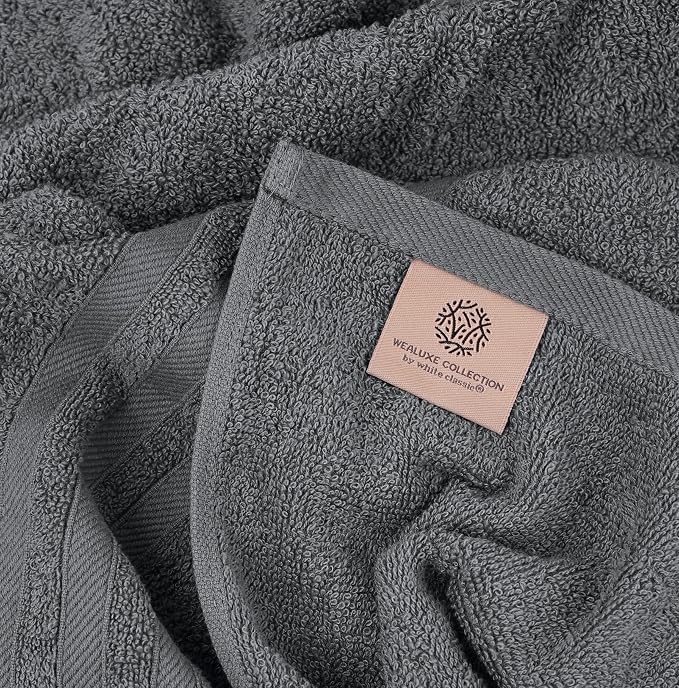 White Classic Wealuxe Grey Bath Towels Set of 4, Cotton Body Towel - Image 4