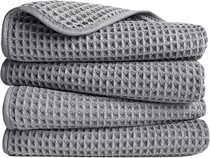 POLYTE 430 GSM Poly Blend Microfiber Quick Dry Waffle Hand Towel, 16x30 in | 4 by Polyte